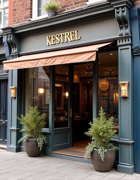 The inviting entrance of Kestrel Cafe on a London street.