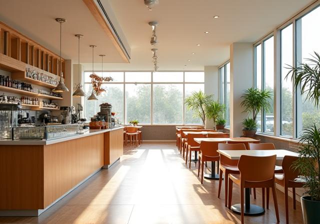 The spacious and naturally lit interior of Kestrel Cafe.