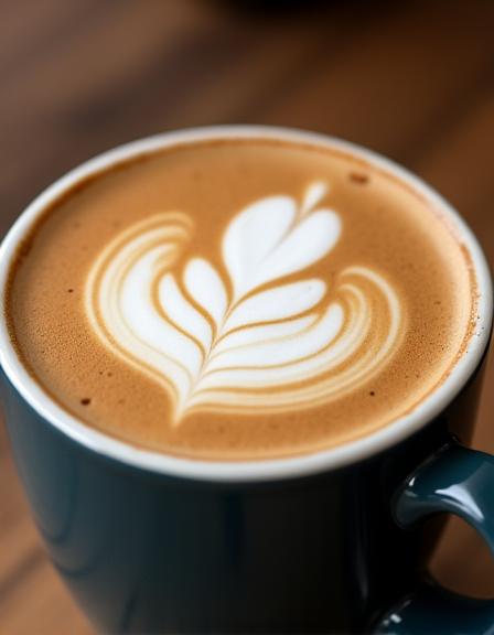 A close-up shot of a perfectly poured rosetta in a latte.